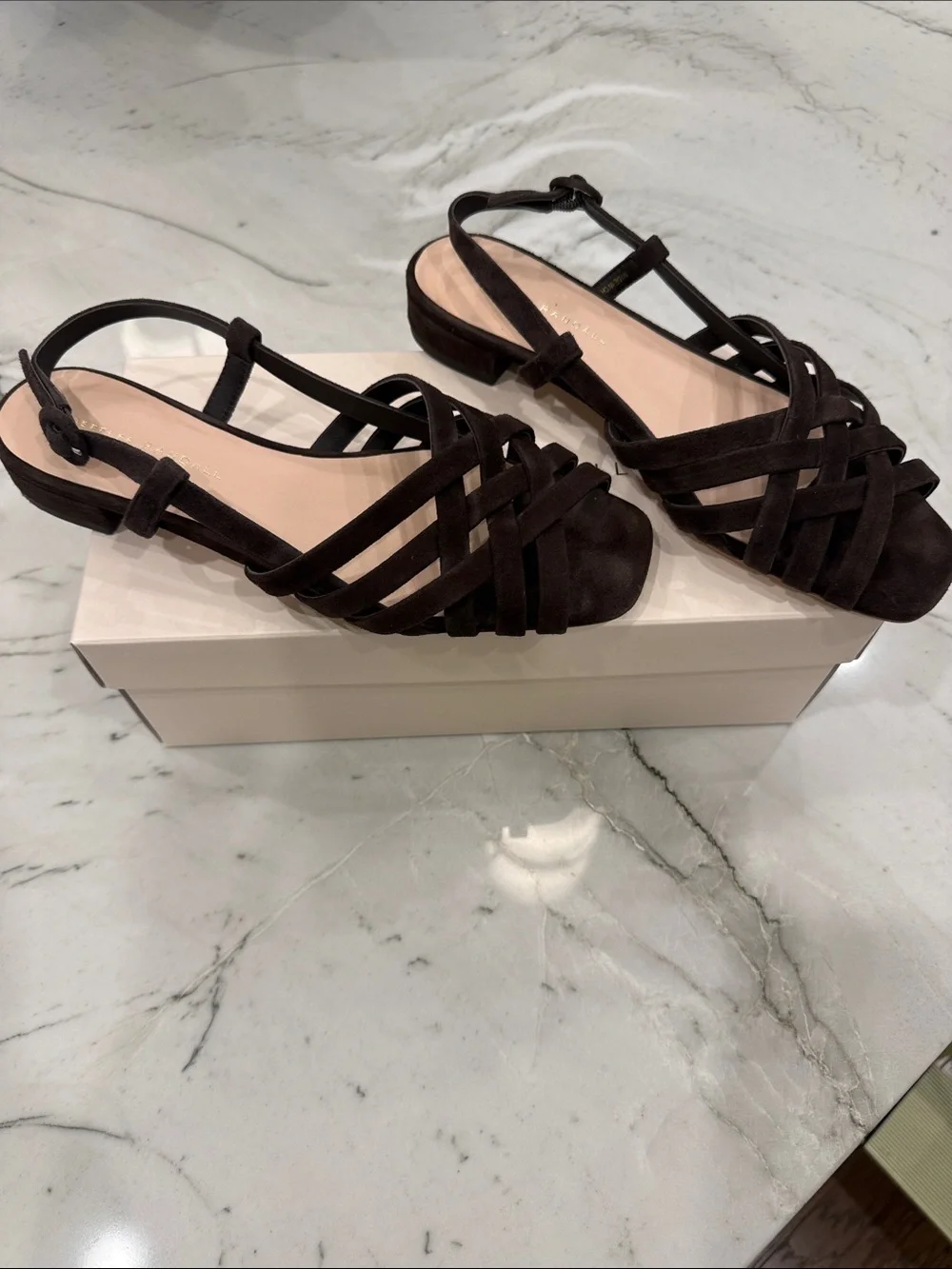 Loeffler Randal Shelly Brown Suede Flat Sandal size 8